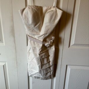 Glint Strapless Cream Dress with Floral Accent